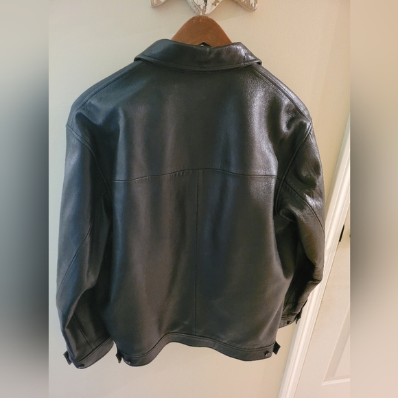 Polo by Ralph Lauren vintage Black Leather Bomber Jacket M - Picture 3 of 6
